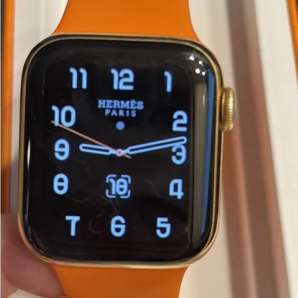 SOLD 24K Gold Plated HERMES 44mm Apple Watch SERIES 6 with Orange Sport band - Picture 2 of 3